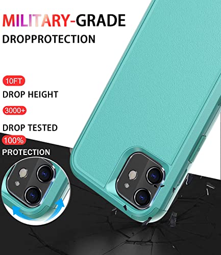 Diverbox for iPhone 11 Case [Shockproof] [Dropproof] [Tempered Glass Screen Protector],Heavy Duty Protection Phone Case Cover for Apple iPhone 11 (Teal-3in1) - color: Teal-3in1