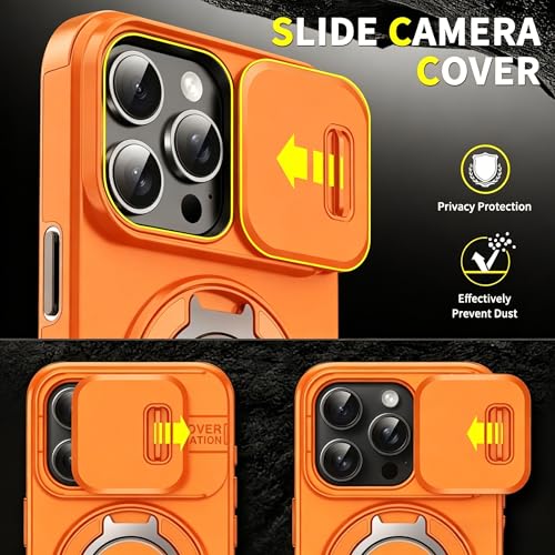Rugged Shockproof Case for iPhone 17 Pro Max, Heavy Duty Protective Phone Case with Slide Camera Cover, 360° Rotatable Ring Stand & Magnetic Car Mount Compatible (Yellow,iPhone 17 Pro Max) - color: Yellow
