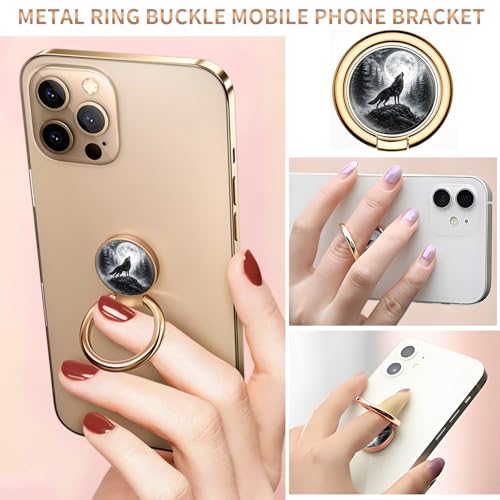 Cell Phone Ring Holder, Cute Metal Phone Grip Stand Finger Ring Kickstand, Flexible 360°Rotation Phone Tablet Case Accessories Compatible with Most Phones Wolf Moon Forest - color: Wolf Moon Forest