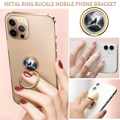 Cell Phone Ring Holder, Cute Metal Phone Grip Stand Finger Ring Kickstand, Flexible 360°Rotation Phone Tablet Case Accessories Compatible with Most Phones Wolf Moon Forest - color: Wolf Moon Forest