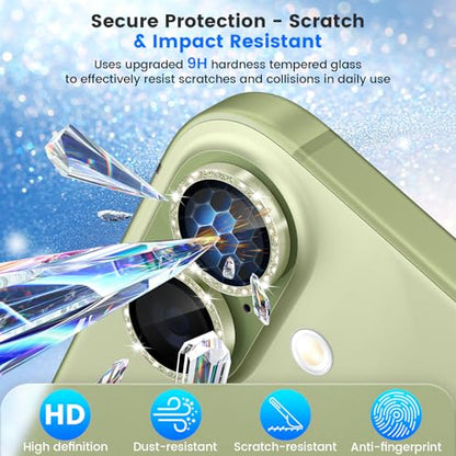 imluckies Glitter Camera Lens Protector for iPhone 17 6.3", [AR+AF] HD Clear Tempered Glass Lens Cover, 9H Scratch Resistant Individual Metal Shiny Ring, Case Friendly & Easy Install, Bling Green - color: Bling Green