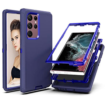 YmhxcY for S22 Ultra Case, Drop Proof 3-Layer Durable Cover/Shockproof Armor Drop Protection/Solid Rubber Protective Matte Cover for Galaxy S22 Ultra 6.8”-Sapphire Blue/Dark Blue - color: Sapphire blue and Dark blue