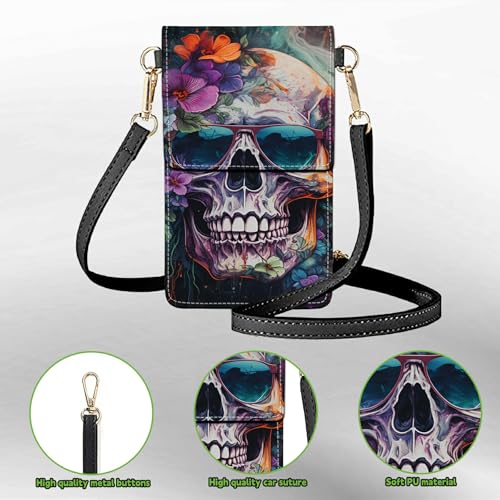 Small Crossbody Bags with Adjustable Shoulder Strap - color: Glasses Sugar Skull