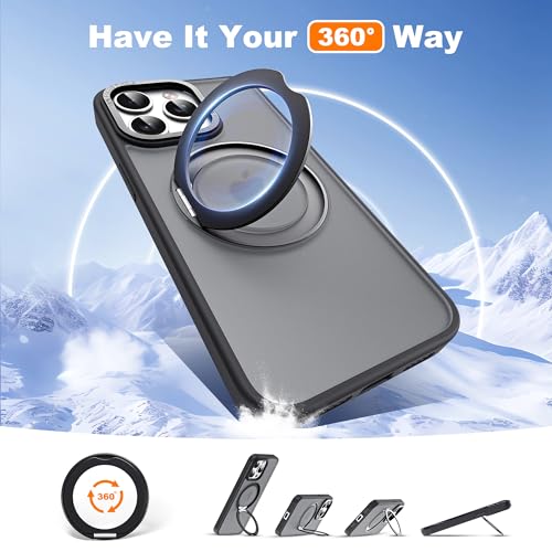 for iPhone 14 Pro Max Case with 360° Spin Magnetic Stand,Black | iPhone 14 Pro Max Phone Case 6.7",Spin Magnetic Ring Stand,Compatible with MagSafe,Military Protection,Translucent Matte - color: Black, size: iPhone 14 Pro Max