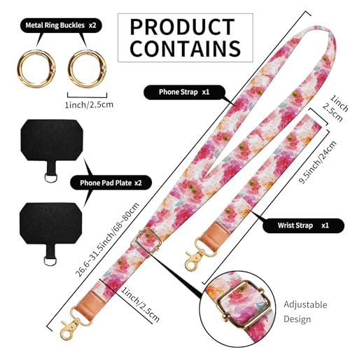 Phone Lanyard Crossbody Wrist Strap, Cute Cell Phone Lanyards for around the Neck Wristlet Wrist Strap - color: Red Cute Flowers