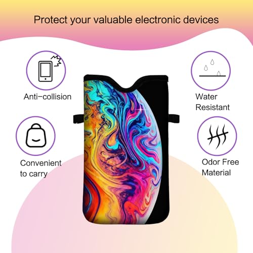 Men Women Neoprene Cell Phone Sleeve Pouch Case Bag with Crossbody Strap/Neck Lanyard 7.5 X 4.3 in (Colorful Earth Pattern) - color: Colorful Earth Pattern