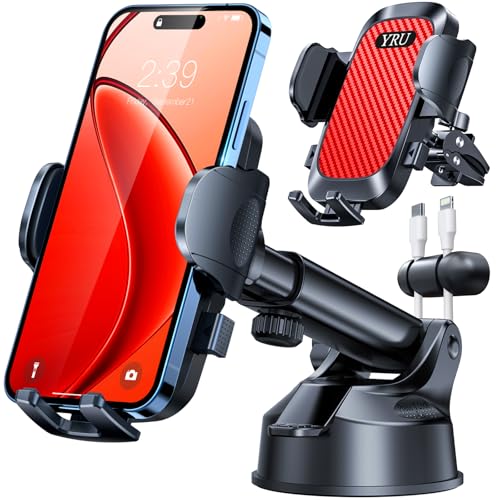 YRU【True Military-Grade Safety & Patent Certs】360°Rotation Car Phone Holder【100+LBS Strong Suction & Clip】Windshield Dash Vent Cell Phone Mount Cradle for iPhone17 16 Pro Max Truck Samsung, Light Red - color: Light Red