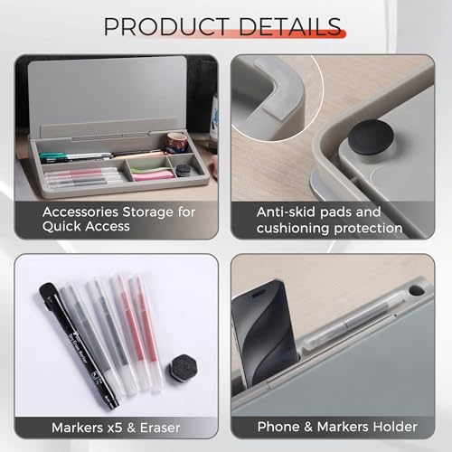 TOWON Compact Glass Desktop Whiteboard with Storage 12x7 in, Gray - color: Light Gray