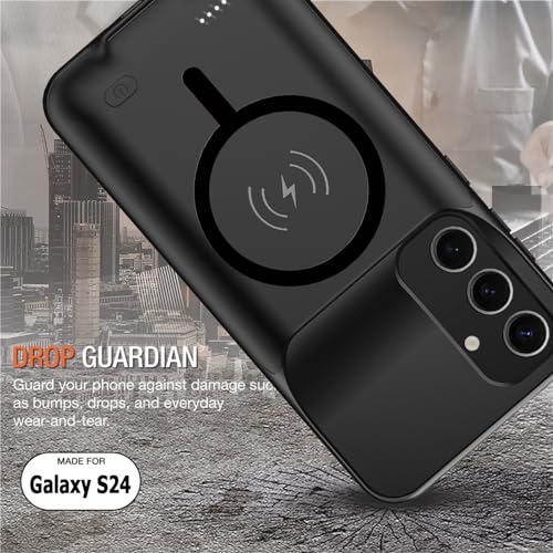 Wireless Charging Case for Galaxy S24, Upgraded 10000mAh Rechargeable Portable Charging Case Compatible with Galaxy S24 5G (6.2 inch) with Carplay Extended Battery Pack Charger Power Case (Black) - size: Galaxy S24