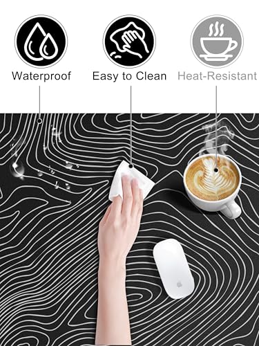 Mouse Pad with Wireless Charging, Large Desk Mat, Black Topographic Map #1 - color: Black Topographic Map #1