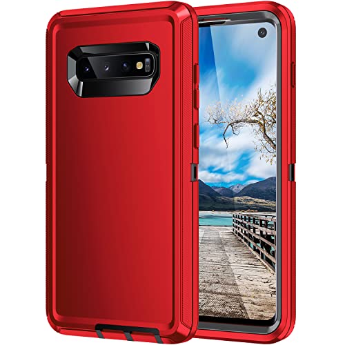 for Galaxy S10 Case,[Without Screen Protector] Heavy Duty Shockproof Dust/Drop Poof 3 Layers Full Bady Protection Rugged Cover Case for Galaxy S10,Red/Black - color: Red/Black