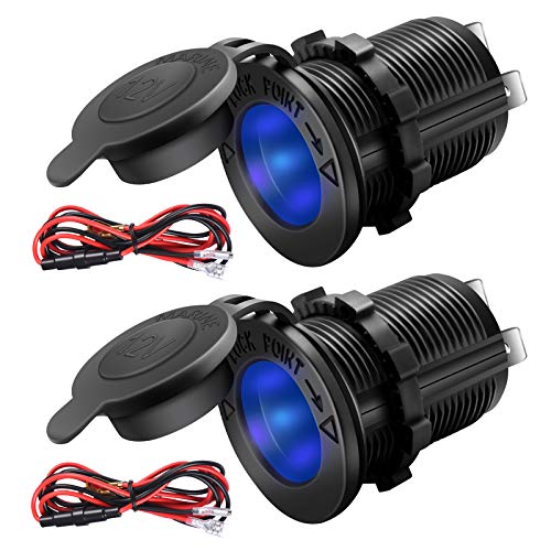 12V Cigarette Lighter Socket, 2 Pack Car Marine Motorcycle ATV RV Lighter Power Outlet Socket Replacement 12 Volt Waterproof Plug(Blue) - color: blue