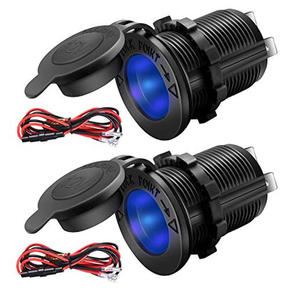12V Cigarette Lighter Socket, 2 Pack Car Marine Motorcycle ATV RV Lighter Power Outlet Socket Replacement 12 Volt Waterproof Plug(Blue) - color: blue