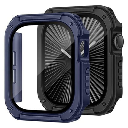 Recoppa 2 Pack Rugged Case with Screen Protector for Apple Watch Series 11 10 46mm，Tactical Military Grade Durable Shockproof Bumper Protective Cover for Men iWatch 46mm - color: Black/Blue
