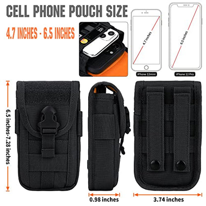 Tactical Molle Pouch Compact Utility EDC Waist Pack Phone Holster with Card Slots for 4.7"-6.9" Phone - color: Black
