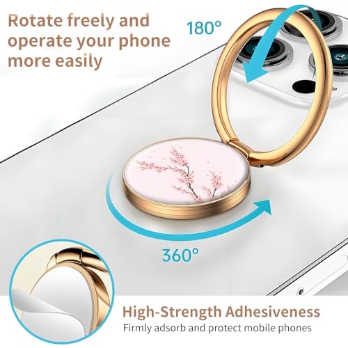 Cell Phone Ring Holder, Cute Metal Phone Grip Stand Finger Ring Kickstand, Flexible 360°Rotation Phone Tablet Case Accessories Compatible with Most Phones Cherry Blossom Branch - color: Cherry Blossom Branch