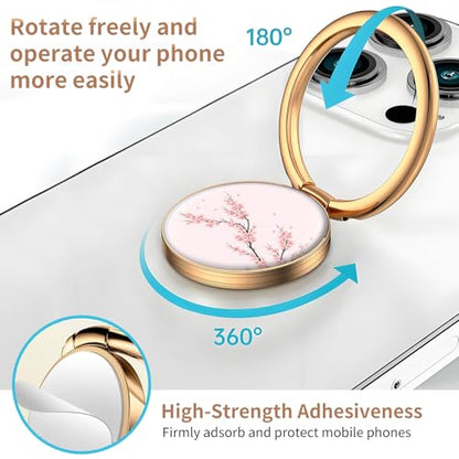Cell Phone Ring Holder, Cute Metal Phone Grip Stand Finger Ring Kickstand, Flexible 360°Rotation Phone Tablet Case Accessories Compatible with Most Phones Cherry Blossom Branch - color: Cherry Blossom Branch