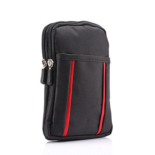 Cell Phone Belt Bag for Menand Women, Cell Phone Waist Bag Small, 6.9" Waterproof Vertical Cellphone Waist Belt Pouch Nylon Smartphone Belt Loop Holder with Zipper Case Fanny Pack with Carabiner - color: Black/Red