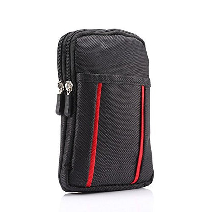 Cell Phone Belt Bag for Menand Women, Cell Phone Waist Bag Small, 6.9" Waterproof Vertical Cellphone Waist Belt Pouch Nylon Smartphone Belt Loop Holder with Zipper Case Fanny Pack with Carabiner - color: Black/Red