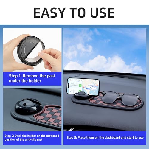 Jiechen Universal Anti-Slip Car Dashboard Mat with 360° Rotating Phone Holder – Multi-Functional Organizer Pad for Phones, Sunglasses, Keys, and Daily Essentials - color: Gray Silver