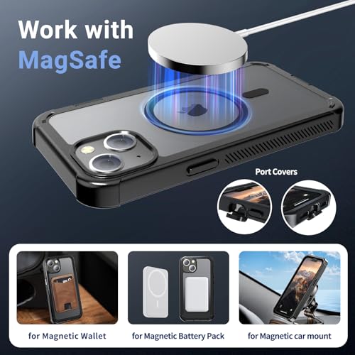 jaroco Magnetic for iPhone 14 Case Heavy Duty Protection Black | Compatible with MagSafe,Military Grade Drop Protection,Translucent Matte,Non-Slip,Shockproof 2-Layer Durable Bumper Case - color: Black, size: iPhone 14