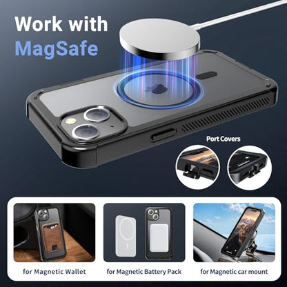 jaroco Magnetic for iPhone 14 Case Heavy Duty Protection Black | Compatible with MagSafe,Military Grade Drop Protection,Translucent Matte,Non-Slip,Shockproof 2-Layer Durable Bumper Case - color: Black, size: iPhone 14