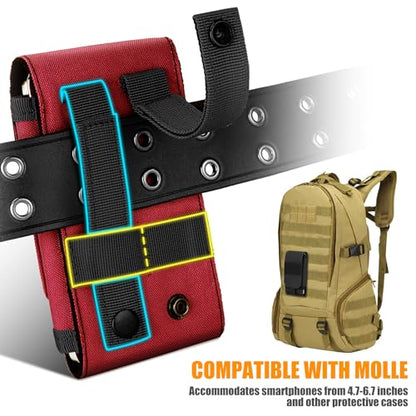 Tactical Molle Phone Cover Case, Heavy Duty Loop Belt Holster Pouch with Flag Patch for iPhone 17 Pro Max/Air/17 Pro/17/16 Pro Max/15 Pro Max/14 Pro Max/13 Pro Max, for Galaxy S26 Ultra - color: Red