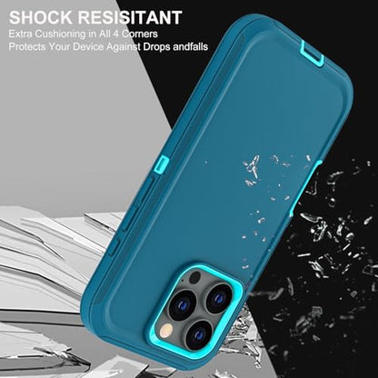 YKHJKLEC for iPhone 16 Pro Case, Military Grade 3 in 1 Heavy Duty Shockproof/Drop Proof/Dust Proof Case with 2Pcs Tempered Glass Screen Protector (Blue/Turquoise) - color: Blue/Turquoise