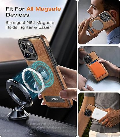 WTCASE Magnetic for iPhone 15 Pro Leather Case,Built-in Invisible Stand [Compatible with Magsafe] Protective Slim Kickstand Phone Cover Compatible with iPhone 15 Pro (2023) 6.1" (Brown) - color: Brown, size: iPhone 15 Pro-6.1"