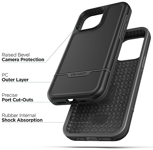 ENCASED Shockproof Case Compatible with iPhone 16 - Ultra Protective Heavy Duty Magnetic Phone Cover, Rebel Series (Black, iPhone 15 Pro) - color: Black, size: iPhone 15 Pro