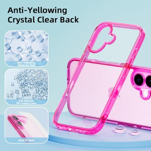Mobnano for iPhone 16 Case, Protective Shockproof Bumpers [Not Yellowing] Anti-Scratch Transparent Slim Hard PC Back Soft TPU Frame Cover for Men Women - Rose Red - color: Rose Red