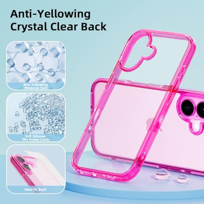 Mobnano for iPhone 16 Case, Protective Shockproof Bumpers [Not Yellowing] Anti-Scratch Transparent Slim Hard PC Back Soft TPU Frame Cover for Men Women - Rose Red - color: Rose Red