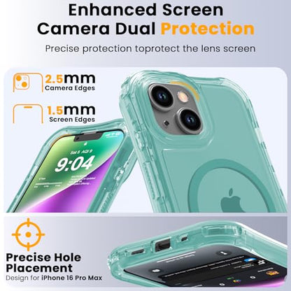 WRJ Magnetic Clear for iPhone 13 Case,iPhone 14 Case,[Compatible with MagSafe][Military Grade Drop Protection] Transparent Full Body Shockproof Protective Phone Case-Jade Green - color: Jade Green, style: Transparent