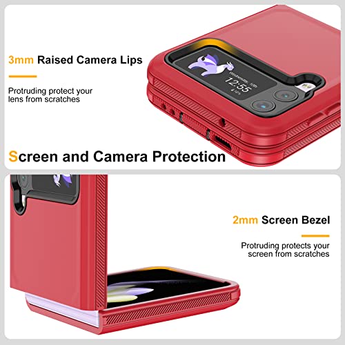for Galaxy Z Flip 4 Case with Camera Lens Film,Shockproof Protective Phone Case Heavy Duty Full Body Protection Drop Proof Hard Rugged Cover for Samsung Galaxy Z Flip 4 (Red/Black) - color: Red/Black