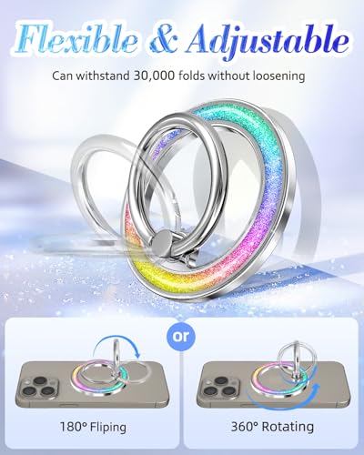 Phone Ring Holder Compatible with MagSafe - Magnetic Cell Phone Grip Women Glitter Magnet Removable Finger Ring Grip Stand Cute Girly Sparkle for iPhone 17 16 15 14 13 Pro Max Plus Air, Rainbow