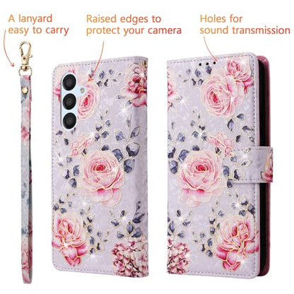 UEEBAI Wallet Case for Samsung Galaxy S23 5G, PU Leather Phone Case Kickstand RFID Blocking Flip Case with Card Slots Wrist Strap Relief Engraved Pattern Magnetic Closure Folio Case - Purple Rose - color: Purple Rose, size: Samsung Galaxy S23 5G