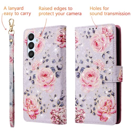 UEEBAI Wallet Case for Samsung Galaxy S23 5G, PU Leather Phone Case Kickstand RFID Blocking Flip Case with Card Slots Wrist Strap Relief Engraved Pattern Magnetic Closure Folio Case - Purple Rose - color: Purple Rose, size: Samsung Galaxy S23 5G