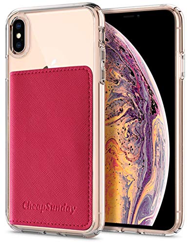 ID Card Holder for Back of Phone Leather Phone Wallet Stick On with Stand Flip Waterproof Leather Adhesive Wallet for Most Cellphones (Hot Pink) - color: Hot Pink