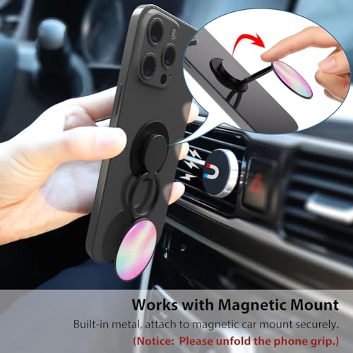 Phone Grip, Phone Ring Holder Finger Kickstand, 360°Rotation & Adjustable Metal Cell Phone Rings Gripper Stand Work with Magnetic Car Mount for iPhone Samsung & Other Phones - Rainbow - color: Rainbow