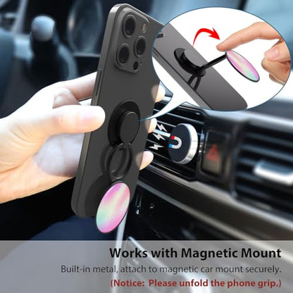 Phone Grip, Phone Ring Holder Finger Kickstand, 360°Rotation & Adjustable Metal Cell Phone Rings Gripper Stand Work with Magnetic Car Mount for iPhone Samsung & Other Phones - Rainbow - color: Rainbow