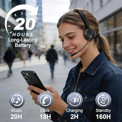 BlueFire Bluetooth Headset with Microphone, Single-Ear On-Ear Headphones, Lightweight & Comfortable, Clear Call Noise Reduction, Multipoint Connection for Truck Drivers, Office & Call Center