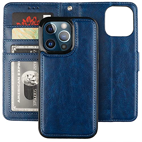 Bocasal Detachable Wallet Case Card Holder for iPhone 13 Pro, Blue - color: Blue