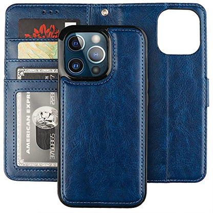 Bocasal Detachable Wallet Case Card Holder for iPhone 13 Pro, Blue - color: Blue