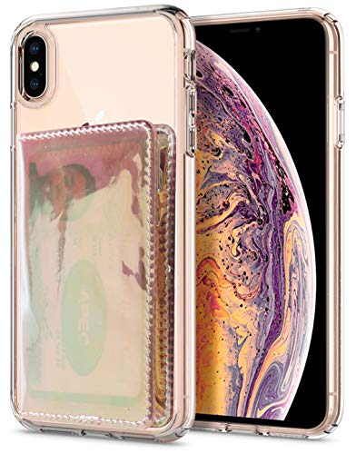 CheapSunday ID Card Holder for Back of Phone Leather Phone Wallet Stick On with Stand Flip Waterproof Leather Adhesive Wallet for Most Cellphones (Clear Rosegold) - color: Clear Rosegold