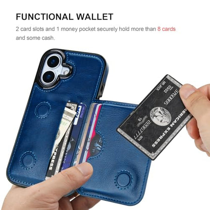 KIHUWEY Compatible with iPhone 17 Wallet Case Credit Card Holder, Premium Leather Kickstand Flip Hidden Magnetic Clasp Durable Shockproof Protective Cover for iPhone 17 6.3 inch (Blue) - color: Blue