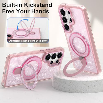 WATACHE for Samsung Galaxy S26 Ultra Case, Glitter Sparkle Bling Heavy Duty Shockproof Protective Phone Case with Kickstand, Anti-Scratch Clear Pink Cover - color: Clear Pink, size: s26 ultra case