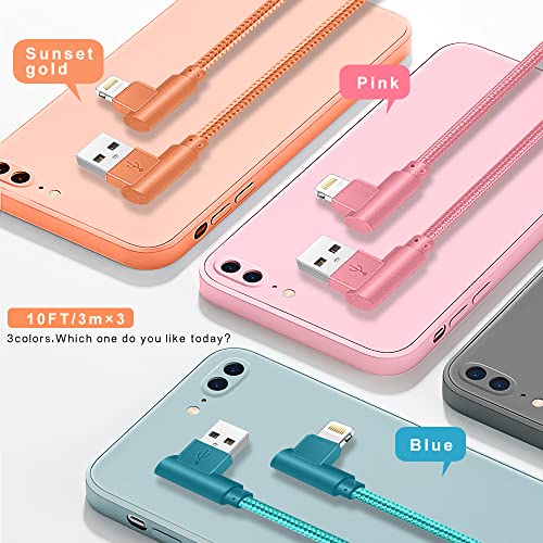 90 Degree iPhone Charger,MFi Certified USB Lightning Cable (3 Pack 6FT)