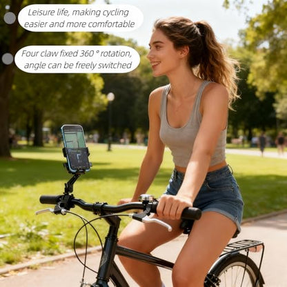 Universal Motorcycle Bike Phone Mount with 360° Rotation, Anti-Shake Silicone Grip, Universal Handlebar Mount 20-32mm, Phone Holder with Storage Hook