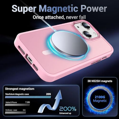Newfuture Magnetic for iPhone 13/iPhone 14 Case Shockproof, Chalk Pink | Military Drop Protection, Slim Matte Anti-Fingerprint, Compatible with Magsafe, Camera Guard, Translucent Protective Cover - color: Chalk Pink, size: iPhone 13/iPhone 14 6.1inch