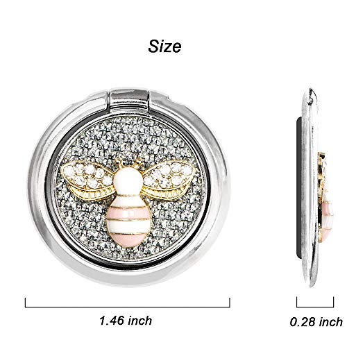 Fashion bee Pattern Cell Phone 360° Rotating Ring Stand Holder, Bling Diamond Finger Kickstand Back Stand Hand Grip Compatible with iPhone 13,Samsung S21,iPhone 13 pro max (Silver) - color: Silver